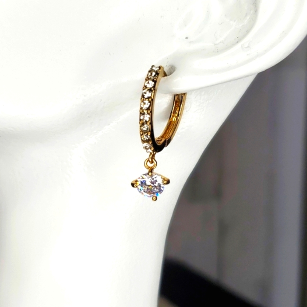 Pave Huggies Hoop Dangle Diamond Crystal Earrings NWOT!